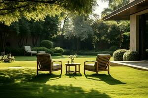 luxe stoelen achtertuin modern. genereren ai foto