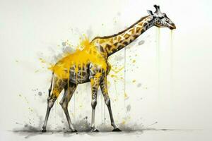 giraffe spatten waterverf tekenen. genereren ai foto