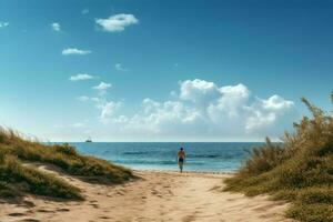 Mens rennen strand zee actief. genereren ai foto