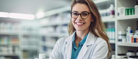 apotheker in kleinhandel apotheek. ai gegenereerd foto