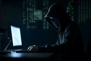 hacker typen computer. concept van cybercriminaliteit, Cyber aanval, donker web. ai gegenereerd foto
