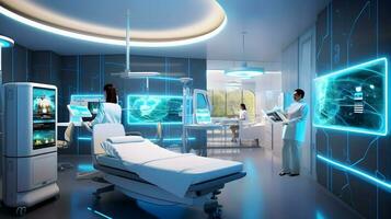 futuristische gezondheidszorg kamer Bij modern ziekenhuis. ai gegenereerd foto