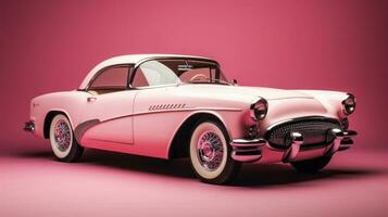 retro klassiek roze auto behang foto