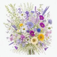 kleurrijk bloemen boeket van botanisch zomer bloemen voor bruiloft, Valentijn verjaardag geïsoleerd Aan wit achtergrond, ai gegenereerd foto