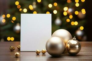 blanco wit groet kaart model, mooi achtergrond versierd voor Kerstmis foto