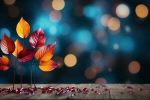 kleurrijk herfst achtergrond met bokeh en herfst bladeren. ai generatief foto