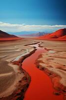 verbazingwekkend top visie van de zon over- een rood woestijn. ai generatief foto