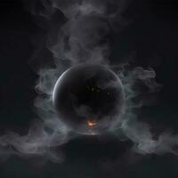 zwart magie atmosfeer, gloeiend bal met rook foto
