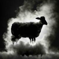 silhouet van schapen met rook foto