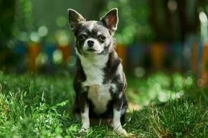 chihuahua puppy, hondje in de tuin foto