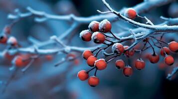 rood bessen toenemen in de winter ai gegenereerd foto