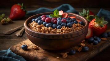 muesli en vers fruit ai gegenereerd foto