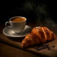 croissant en kop van koffie ai gegenereerd foto