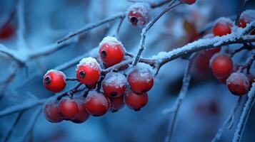 rood bessen toenemen in de winter ai gegenereerd foto