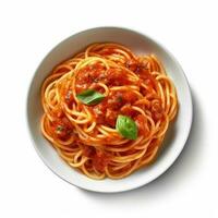 spaghetti in tomaat saus geïsoleerd Aan wit achtergrond ai gegenereerd foto