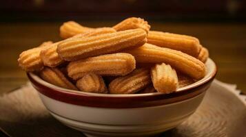 kom van churros ai gegenereerd foto