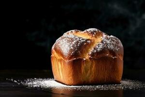 heerlijk brioche donker achtergrond met leeg ruimte voor tekst foto