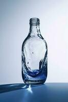 leeg glas fles met water druppels foto