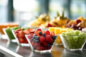 fruit Aan buffet voedsel fotografie ai gegenereerd foto