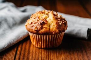 voorraad foto van muffin in keuken tafel vlak leggen ai gegenereerd