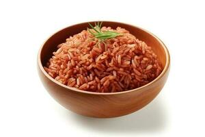 voorraad foto van gekookt rood rijst- voedsel fotografie geïsoleerd wit achtergrond ai gegenereerd
