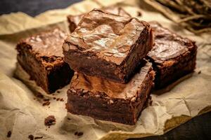 brownies fudgy in de keuken tafel voedsel fotografie ai gegenereerd foto