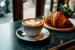 voorraad foto van koffie cafe centraal van stad zomer ochtend- ai gegenereerd