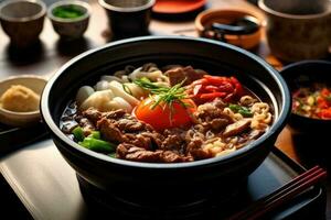 sukiyaki Japans voedsel fotografie ai gegenereerd foto