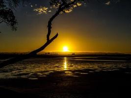 zonsondergang over het strand. Point Chevalier Beach, Auckland, Nieuw-Zeeland foto