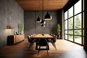 voorraad foto van modern hout houten dining kamer ultra ai gegenereerd