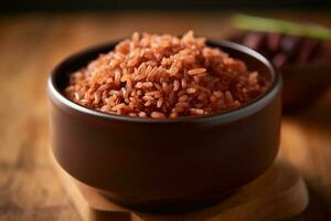 voorraad foto van gekookt rood rijst- voedsel fotografie ai gegenereerd