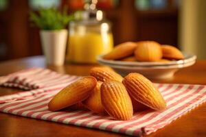 madeleines in de keuken tafel voedsel fotografie ai gegenereerd foto