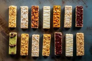 muesli bars in de keuken tafel voedsel fotografie ai gegenereerd foto