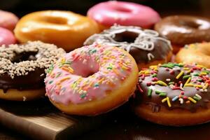 donuts in de keuken tafel voedsel fotografie ai gegenereerd foto