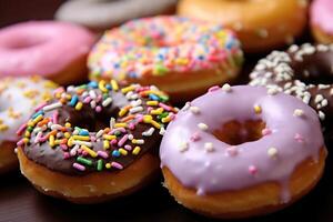 donuts in de keuken tafel voedsel fotografie ai gegenereerd foto