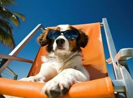 schattig grappig hond Bij de strand foto