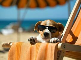 schattig grappig hond Bij de strand foto