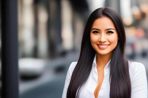 vrouw mooi glimlachen professioneel bedrijf vrouw, gelukkig zelfverzekerd positief . generatief ai foto