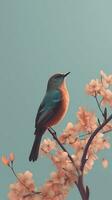 gemakkelijk mooi bloemen en vogel telefoon modern behang ai gegenereerd foto