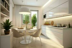 modern keuken interieur ontwerp in appartement of huis met meubilair. luxe keuken huis Scandinavisch concept door ai gegenereerd foto
