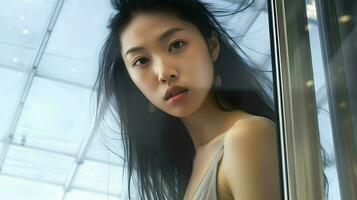 mooi jong Aziatisch vrouw portret, schattig meisje behang achtergrond foto