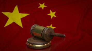 de hout hamer Aan Chinese vlag voor wet concept 3d renderen foto