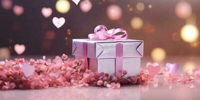 ai gegenereerd. ai generatief. Valentijn romantisch liefde decoratie partij vakantie geschenk Cadeau Kerstmis Kerstmis doos nieuw jaar uitstraling. grafisch kunst foto