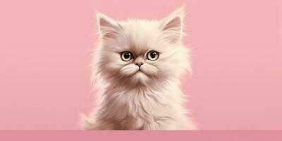 ai gegenereerd. ai generatief. gezicht frontaal schattig grappig cate portret Aan roze achtergrond. gelukkig dier huisdier Promotie uitstraling. grafisch kunst foto