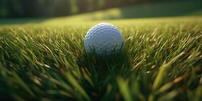 ai gegenereerd. ai generatief. golf bal spel sport natuur buitenshuis Aan groen gras veld. buitenshuis werkzaamheid luxe levensstijl. grafisch kunst foto