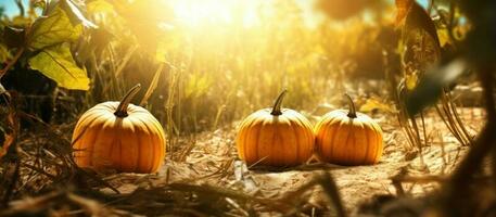 herfst natuurlijk achtergrond met pompoenen foto