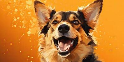 ai gegenereerd. ai generatief. gelukkig citeren glimlach hond frontaal gezicht frontaal portret. dier huisdier voedsel Promotie marketing. grafisch kunst foto