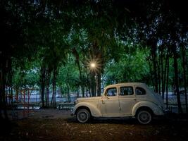 oud auto geparkeerd in de tuin foto