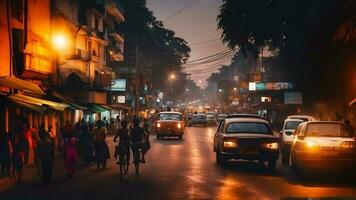 ai gegenereerd fotograaf van calcutta straat in avond foto