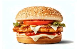 kip hamburger Aan geïsoleerd wit achtergrond. ai generatief foto
